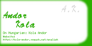 andor kola business card